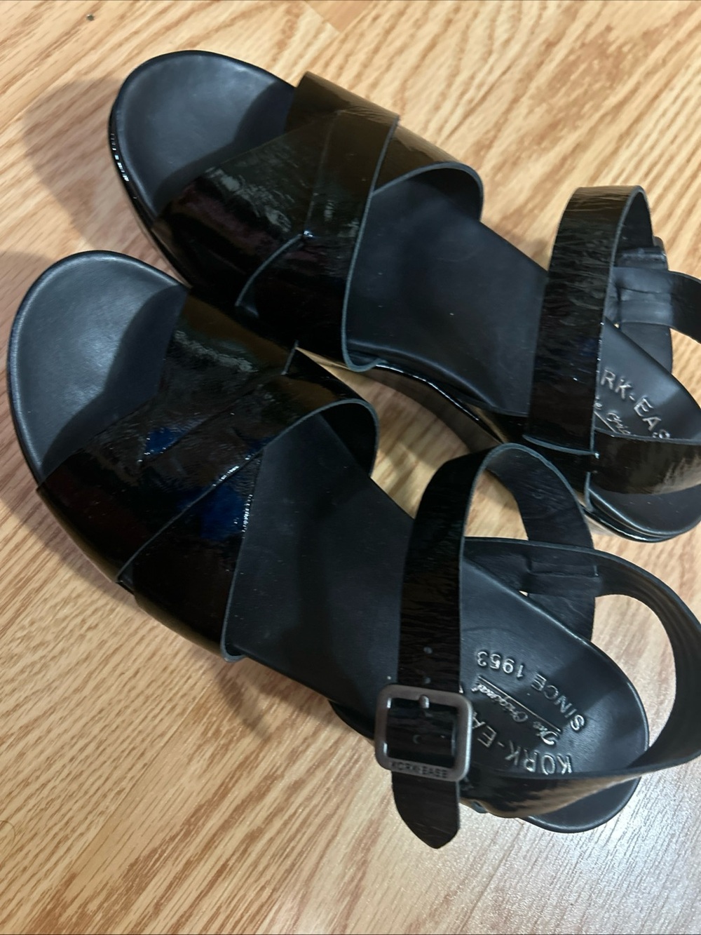 Kork-Ease Black Patent Leather Strappy Sandals 37